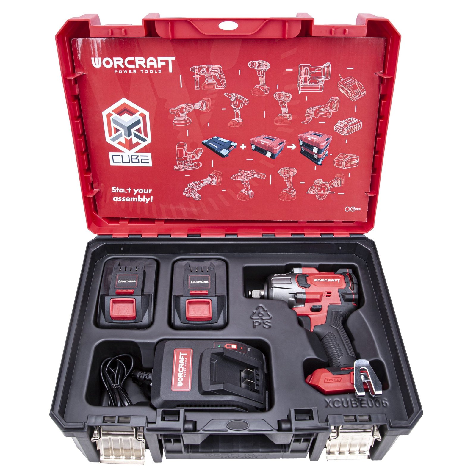 Akumuliatorinis smūginis veržliasukis 1/2'' 850nm WORCRAFT 20V LI-ION (XCUBE dėžė)