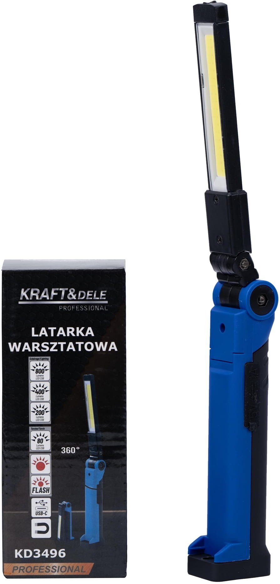 LED dirbtuvių žibintuvėlis USB-C 200/400/800 lm + įspėjamoji šviesa KD3496 - Image 3