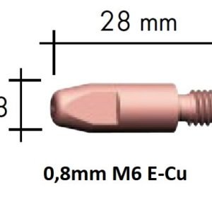 Kontaktinis antgalis E-Cu M6x28x8-0,8mm, Binzel