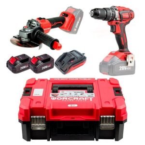 Akumuliatorinio suktuvo-gręžtuvo ir kampinio šlifuoklio WORCRAFT rinkinys 20V LI-ION (XCUBE dėžė)