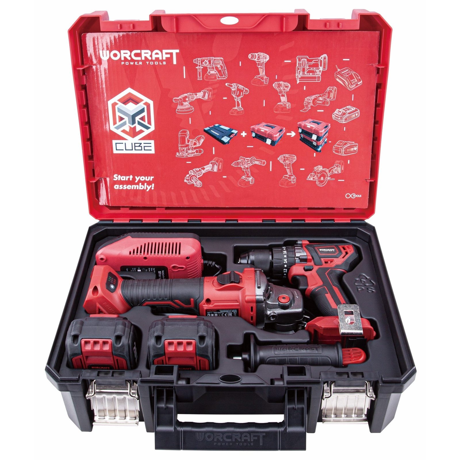 Akumuliatorinio suktuvo-gręžtuvo ir kampinio šlifuoklio WORCRAFT rinkinys 20V LI-ION (XCUBE dėžė) - Image 3