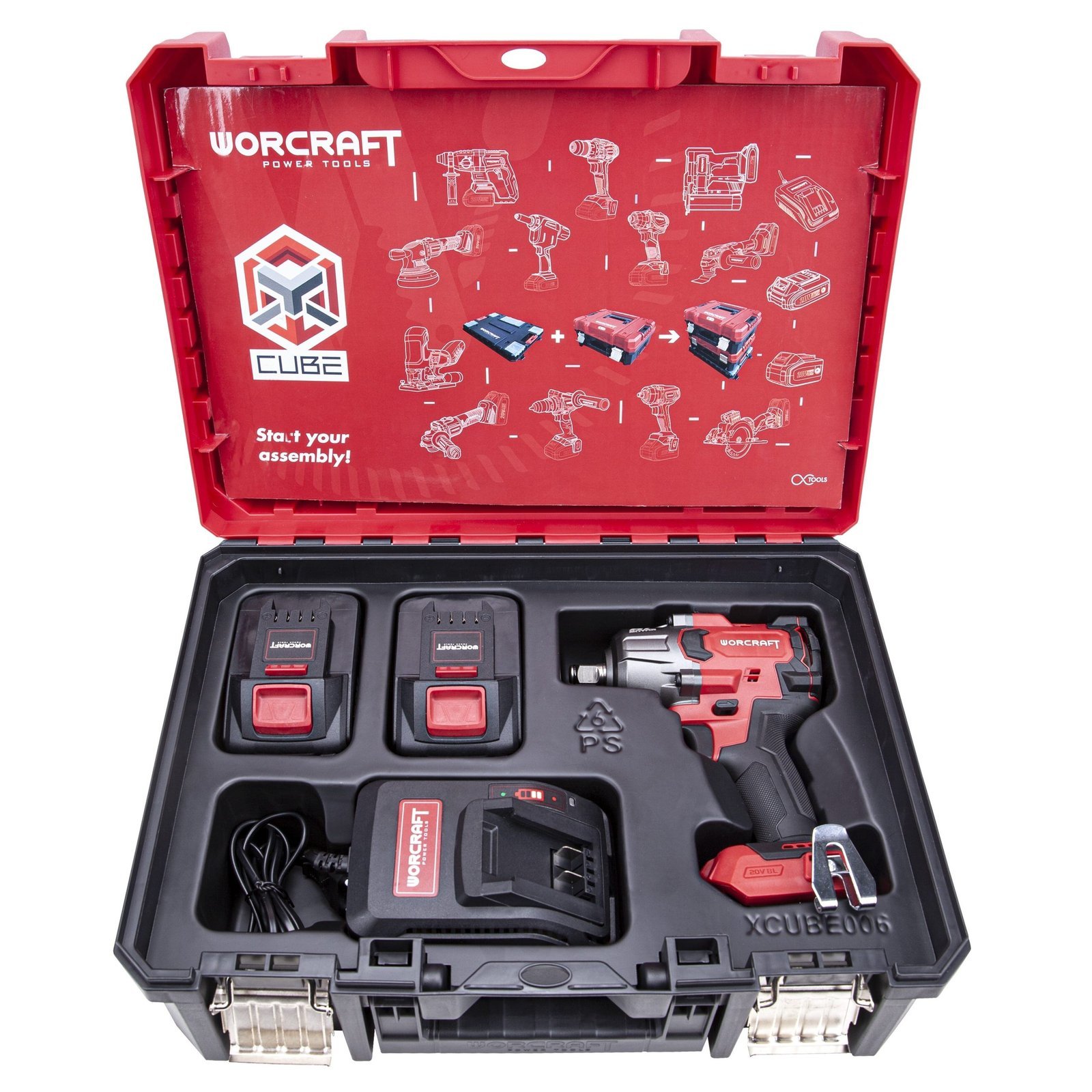 Akumuliatorinis smūginis veržliasukis 1/2'' 850nm WORCRAFT 20V LI-ION (XCUBE dėžė)