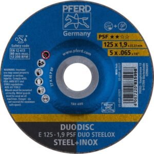 Pjovimo ir šlifavimo diskas plienui PSF DUO Steelox 125x1,9m 125x1,9mm, Pferd