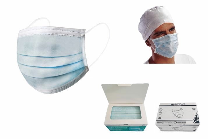 Vienkartinė medicininė veido kaukė, 3 sluoksnių, mėlyna, 50, Delta Plus