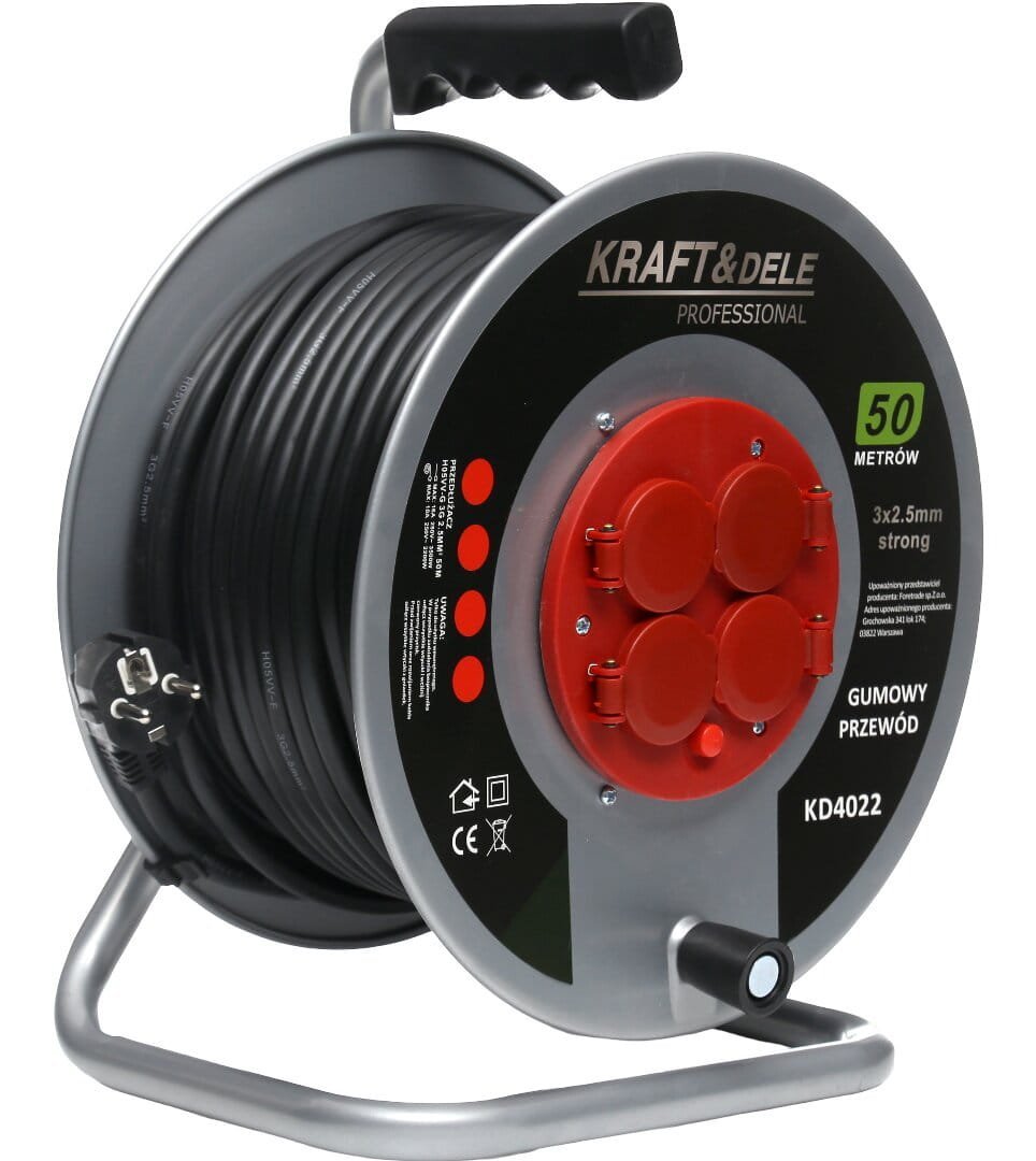 PRZEDŁUŻACZ OGRODOWY BĘBNOWY 50M 3x2,5mm KD4022