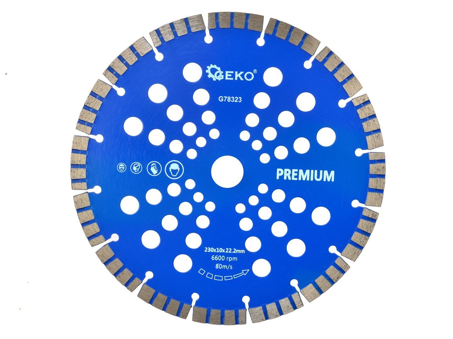 Lazeriu suvirintas segmentinis deimantinis diskas Turbo, 230 × 22,2 mm, 10 mm segmentai GEKO Premium